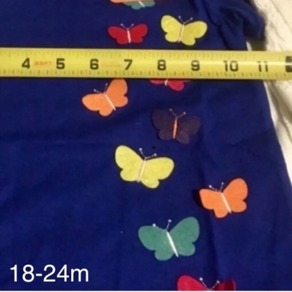 Appliqued Rainbow Butterflies Blue Dress 18-24m